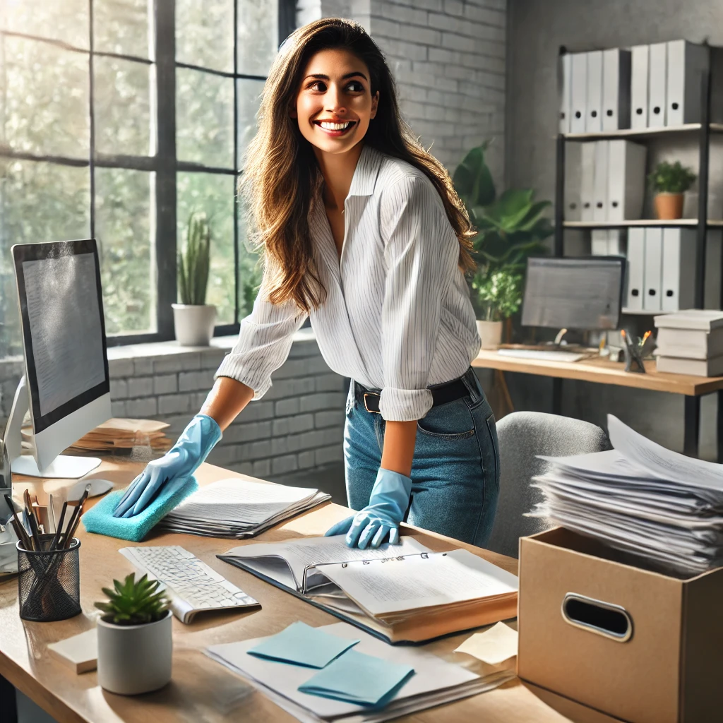 Woman Cleaning Her Office Woman Cleaning Her Office